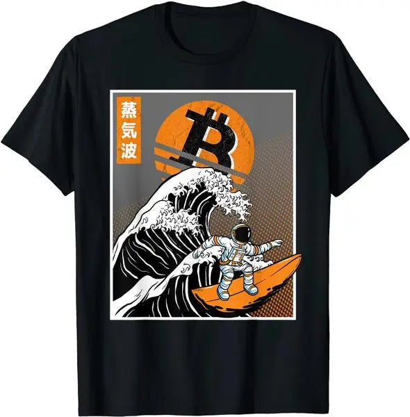 Japanese Surfing Astronaut Bitcoin Art T-Shirt